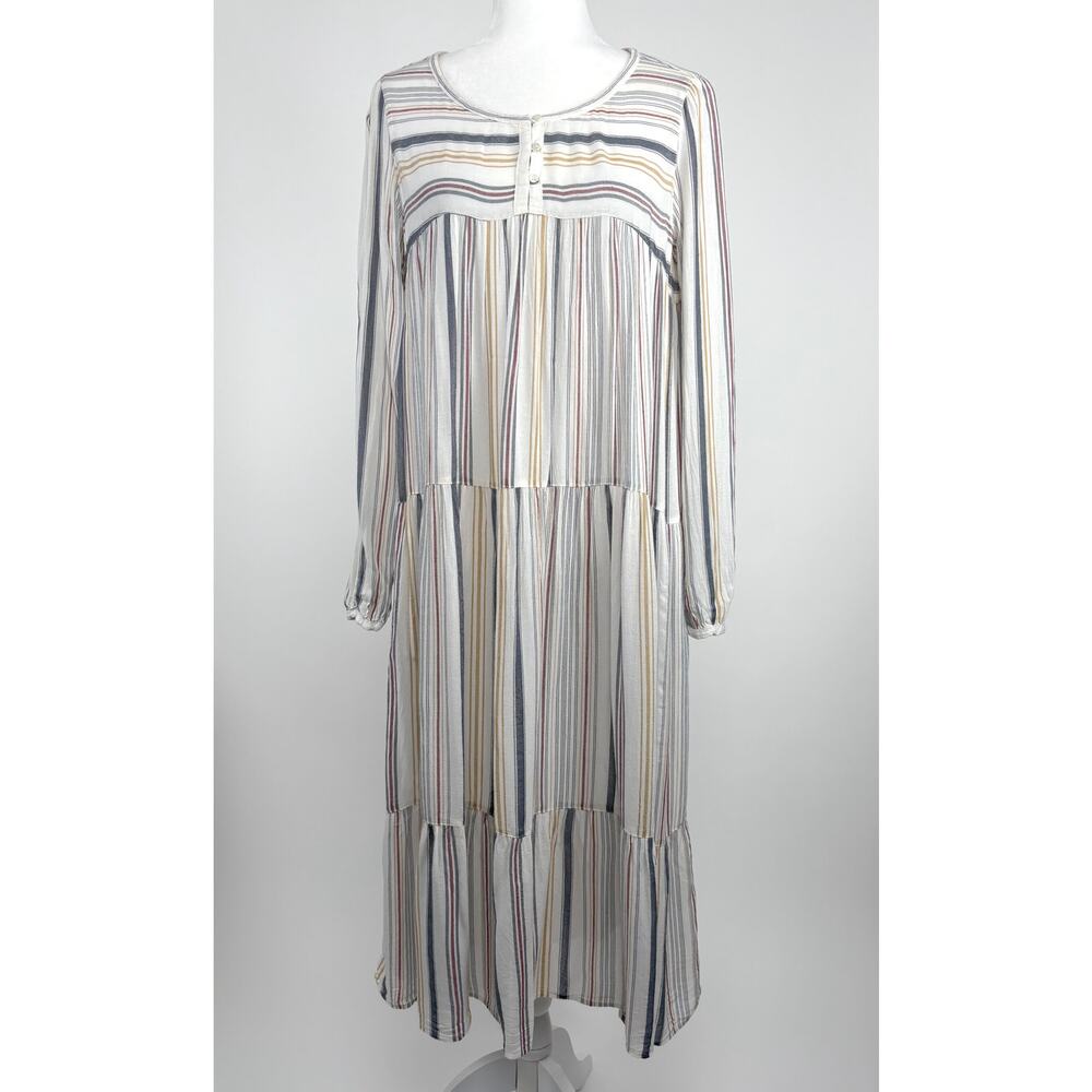 Xirena Striped Tiered Long Sleeve Midi Dress Size Small